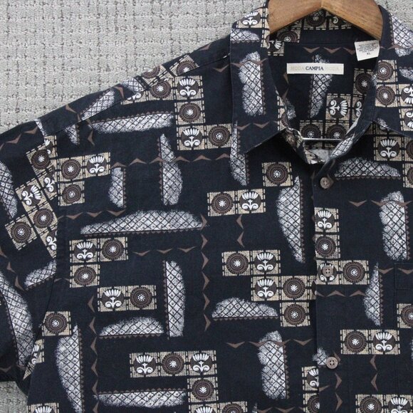 Vintage Moda Campia Moda Shirt Men XL Navy Blue Button Down Geometric Cotton 90s - Picture 3 of 9